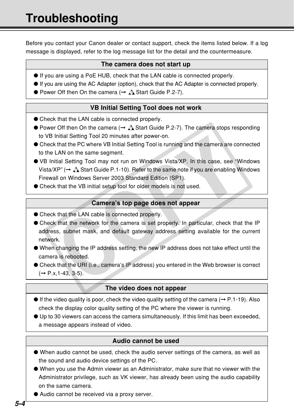Cop y, Troubleshooting | Canon VB-C60 User Manual | Page 144 / 162