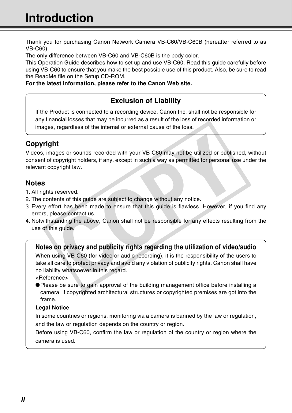 Cop y | Canon VB-C60 User Manual | Page 2 / 162