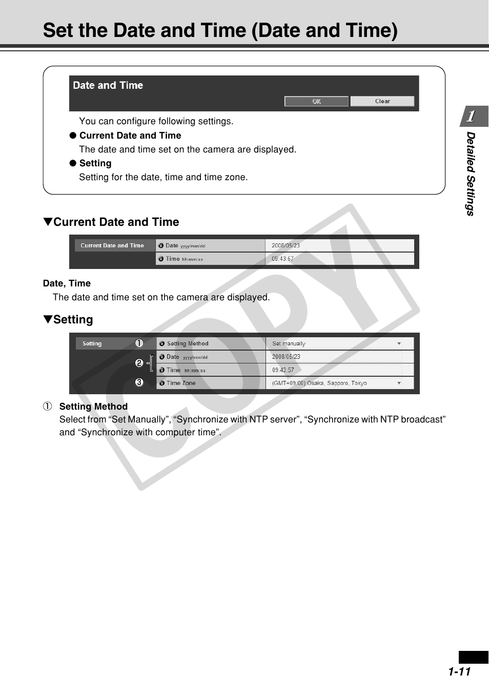 Cop y, Set the date and time (date and time) | Canon VB-C60 User Manual | Page 25 / 162