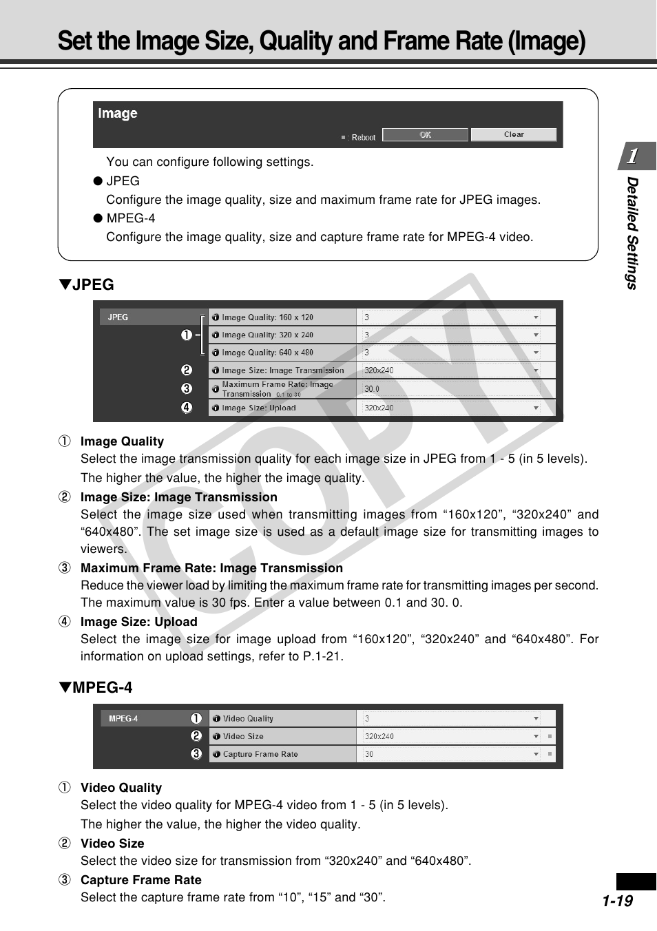 Cop y, Set the image size, quality and frame rate (image) | Canon VB-C60 User Manual | Page 33 / 162
