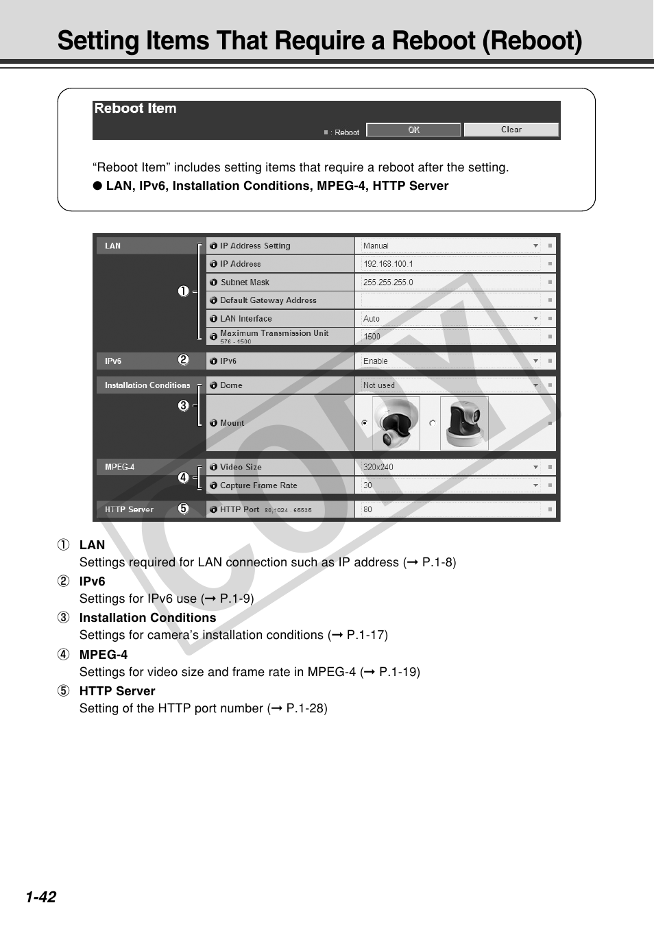 Cop y, Setting items that require a reboot (reboot) | Canon VB-C60 User Manual | Page 56 / 162