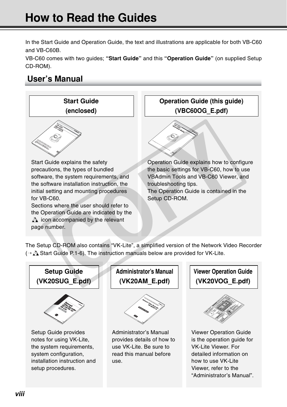 Cop y | Canon VB-C60 User Manual | Page 8 / 162