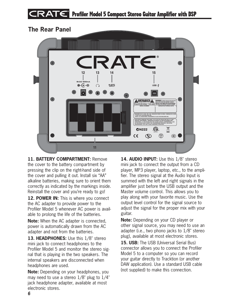 The rear panel | Crate Profiler5 User Manual | Page 6 / 12