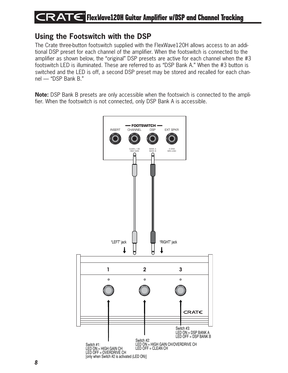 Using the footswitch with the dsp | Crate FW120H User Manual | Page 8 / 12
