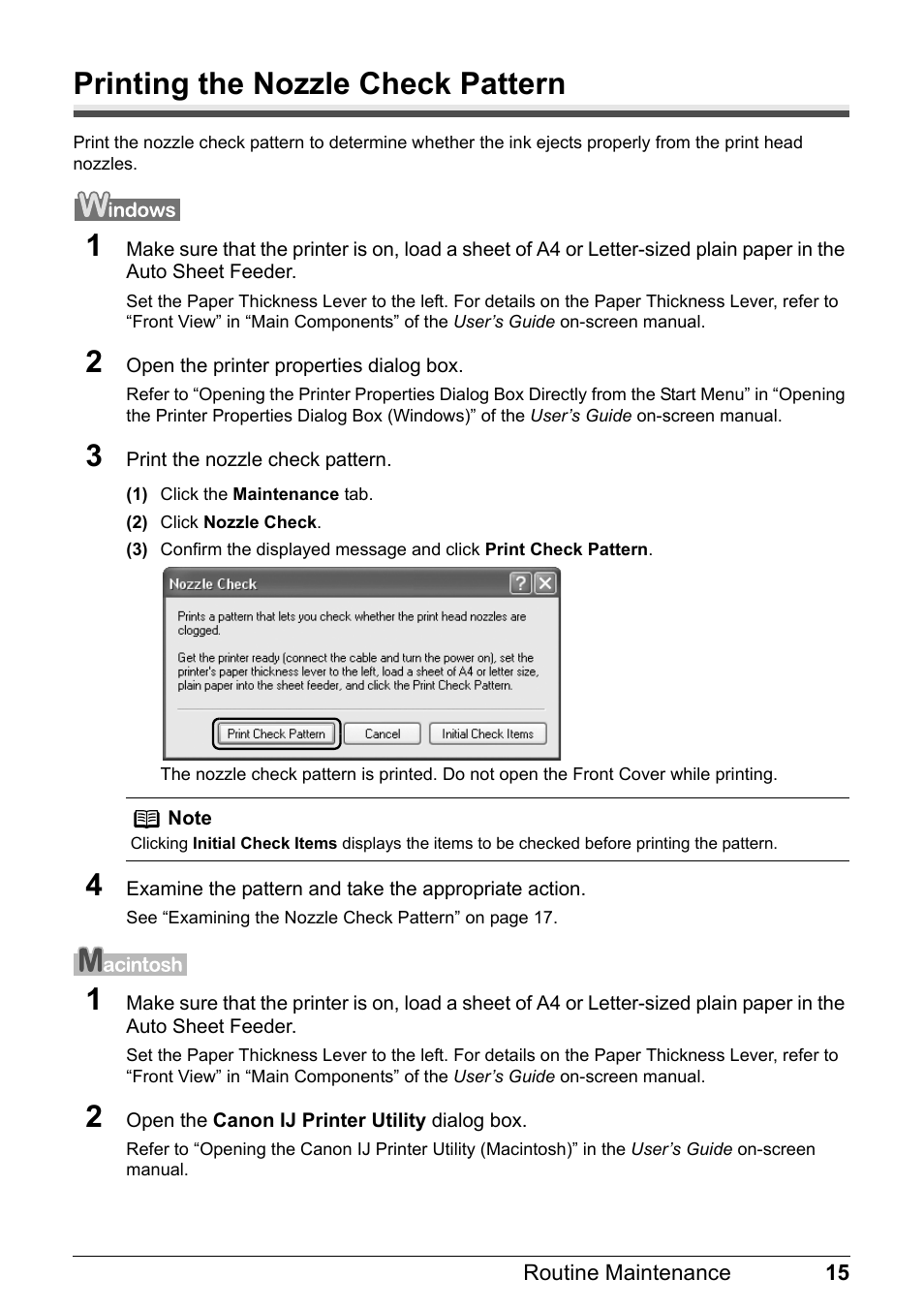 Printing the nozzle check pattern | Canon iP1800 Series User Manual | Page 19 / 72