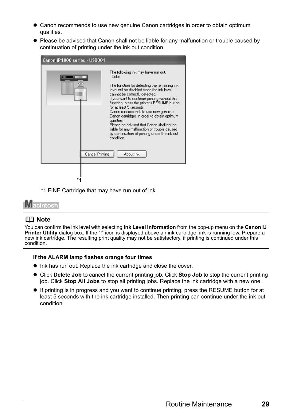 29 routine maintenance | Canon iP1800 Series User Manual | Page 33 / 72