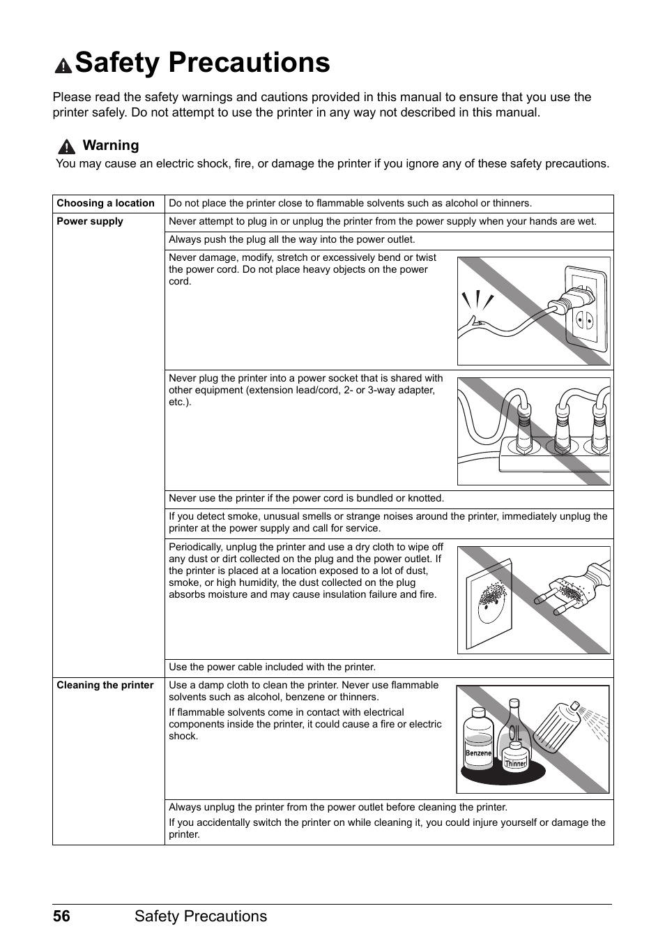 Safety precautions, 56 safety precautions | Canon iP1800 Series User Manual | Page 60 / 72