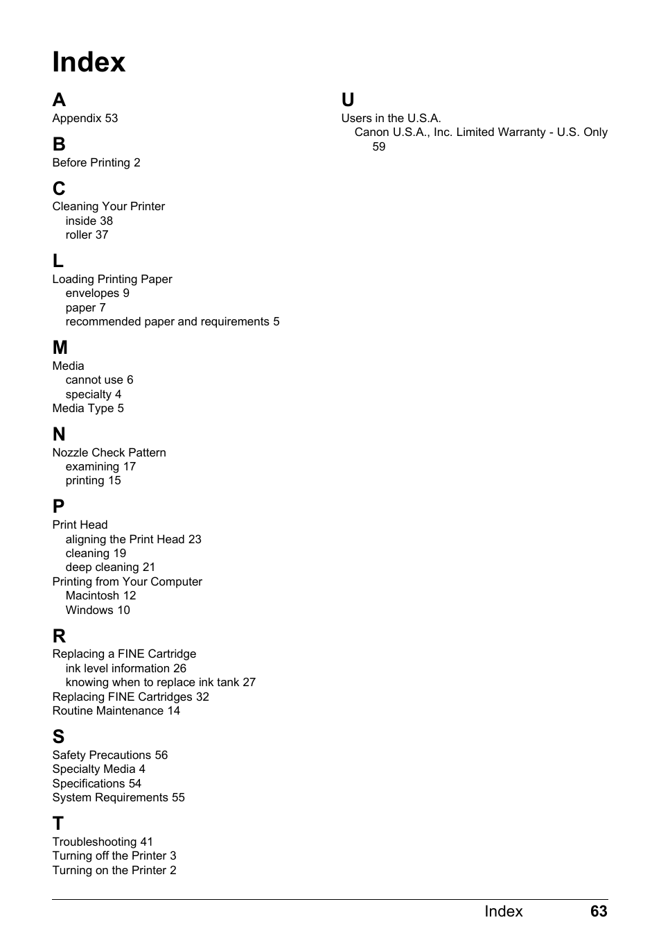 Index | Canon iP1800 Series User Manual | Page 67 / 72