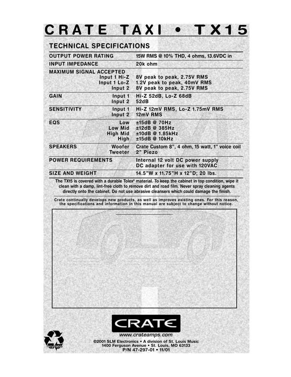 Technical specifications | Crate TX15 User Manual | Page 8 / 8