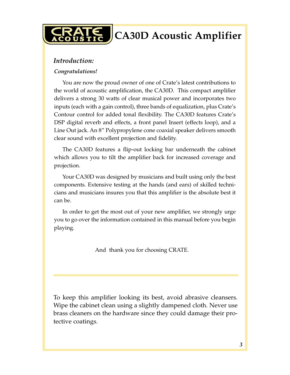 Ca30d acoustic amplifier | Crate CA30DG User Manual | Page 3 / 8