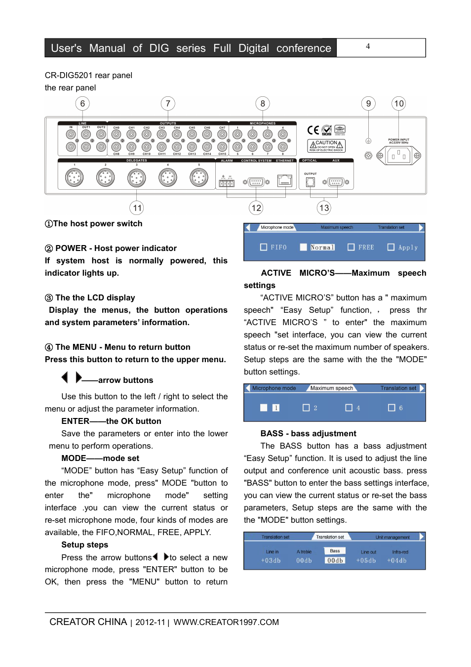 CREATOR DIG Series Full Digital conference system User Manual | Page 11 / 61