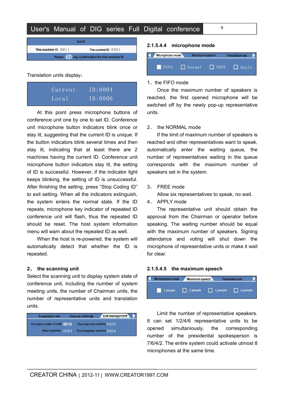 4microphonemode, 5themaximumspeech | CREATOR DIG Series Full Digital conference system User Manual | Page 16 / 61