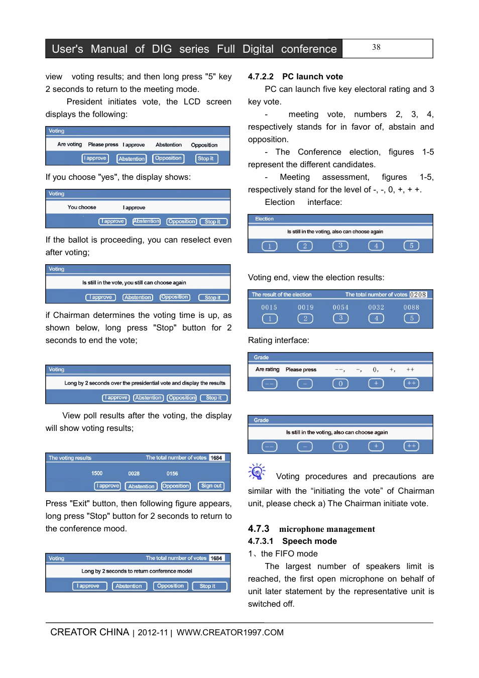 2pclaunchvote, 3microphonemanagement, 1speechmode | CREATOR DIG Series Full Digital conference system User Manual | Page 45 / 61
