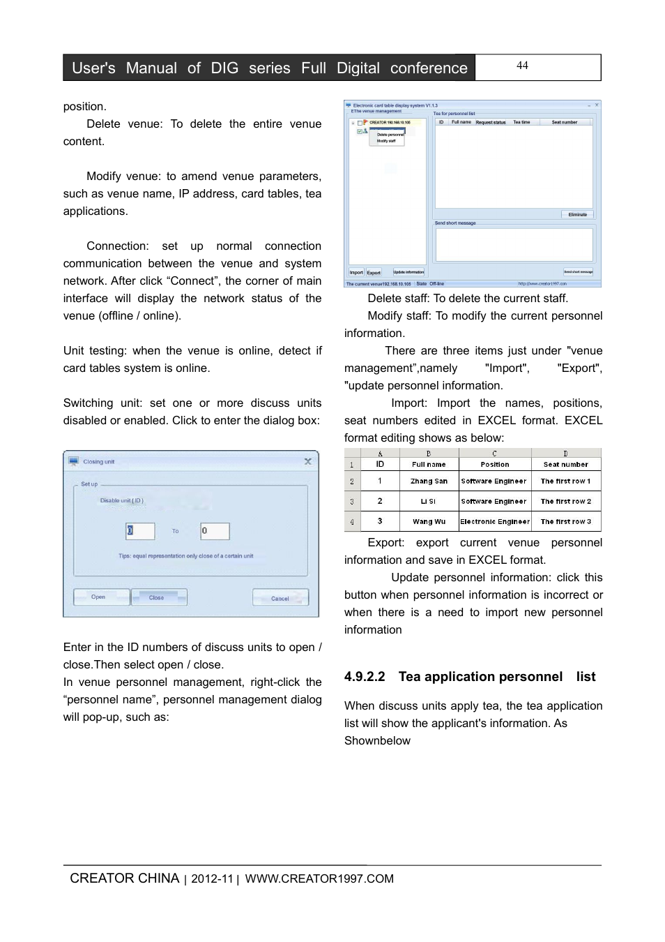 2teaapplicationpersonnellist | CREATOR DIG Series Full Digital conference system User Manual | Page 51 / 61