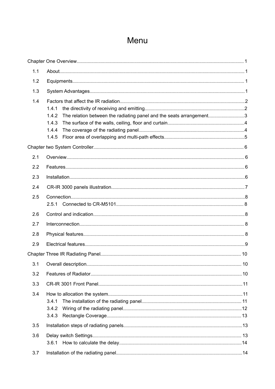 Menu | CREATOR Wireless IR Interpretation System User Manual | Page 6 / 28