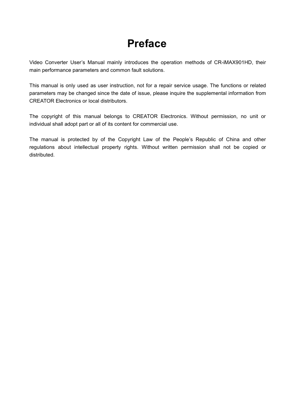 Preface | CREATOR CR-iMAX901HD User Manual | Page 4 / 21