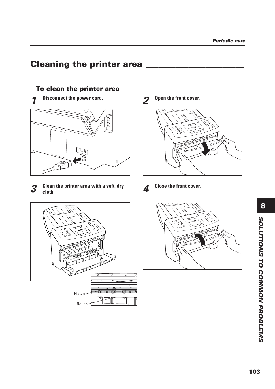 Cleaning the printer area | Canon FAX-B155 User Manual | Page 115 / 141