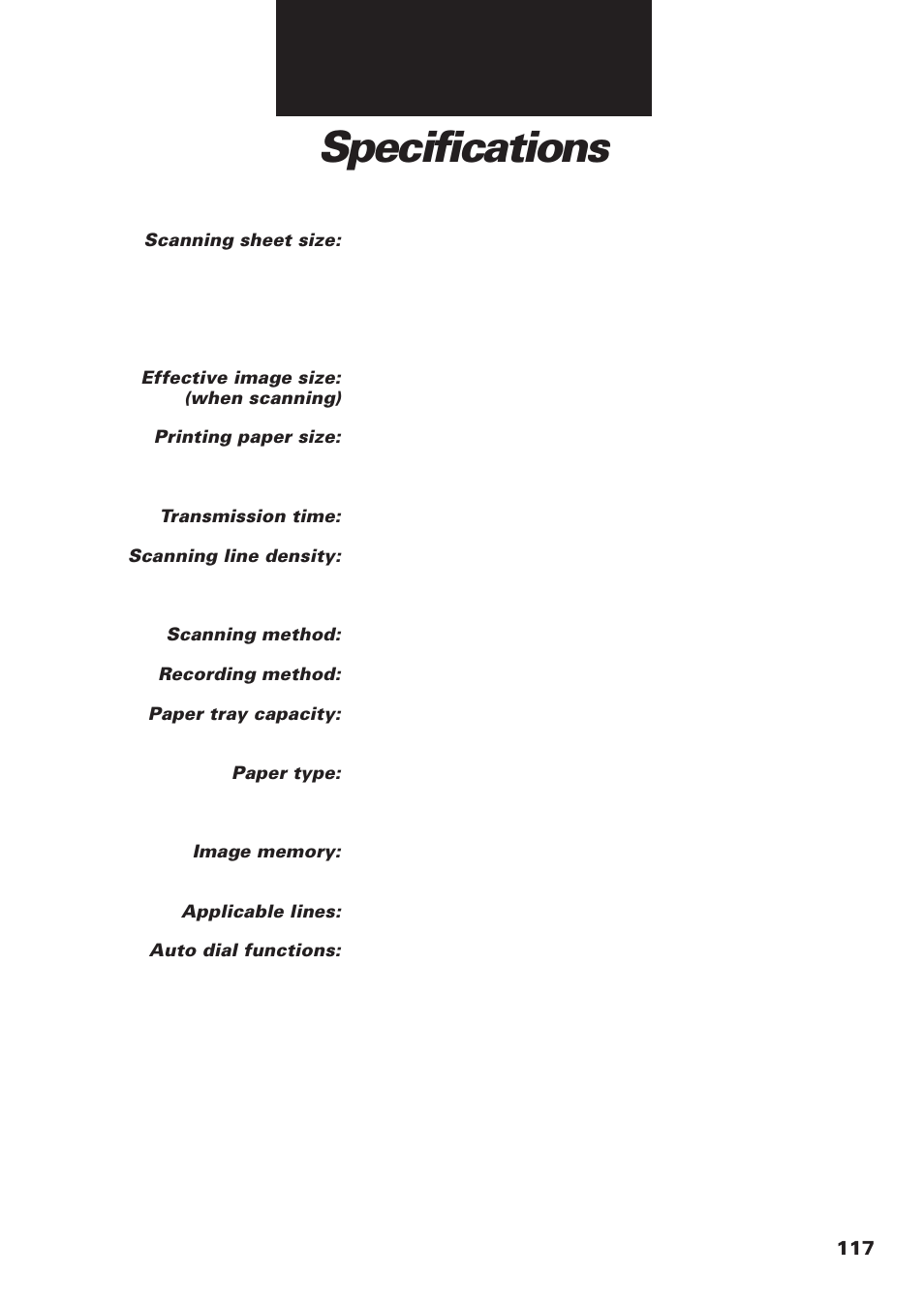 Specifications | Canon FAX-B155 User Manual | Page 129 / 141