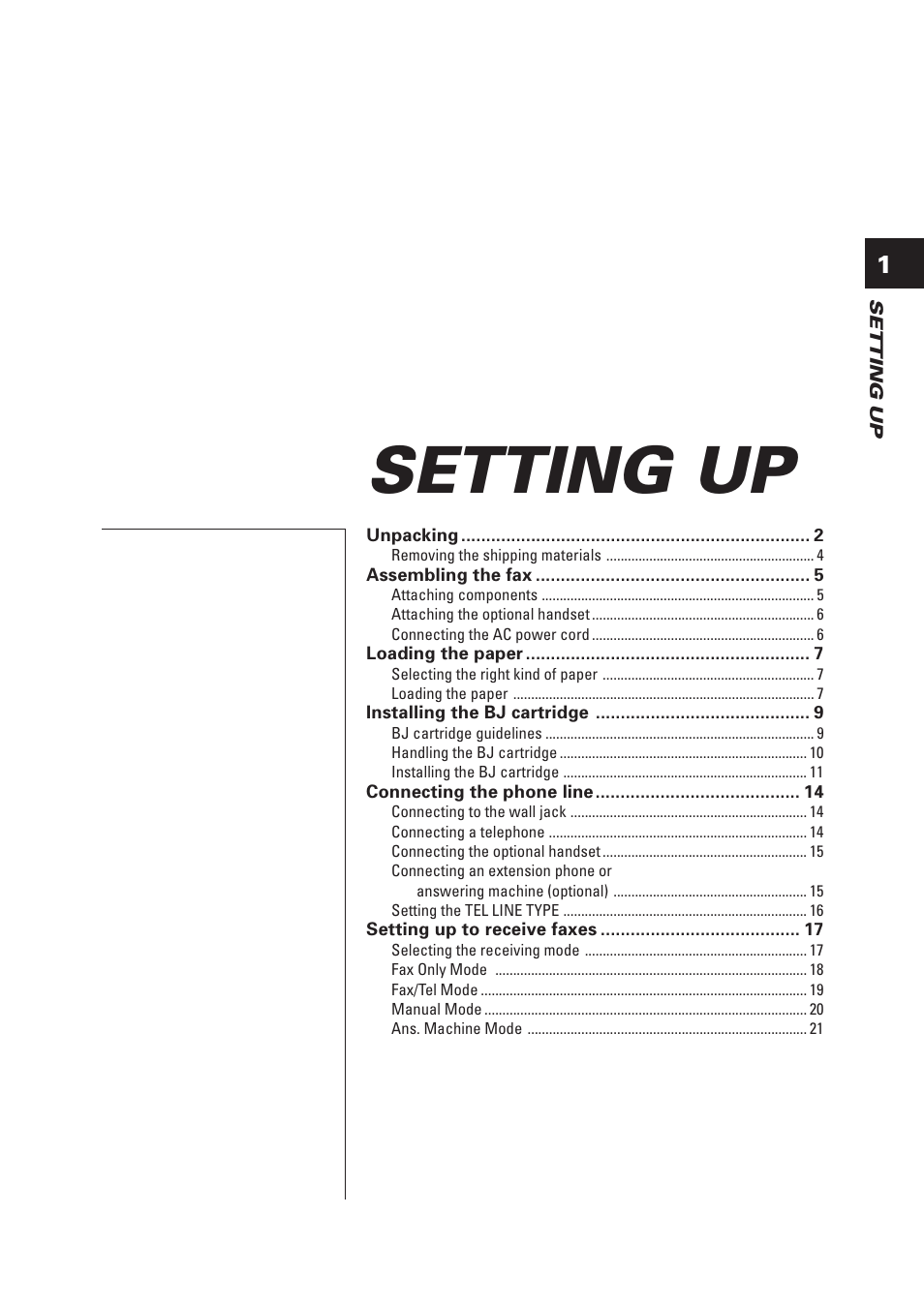 Setting up | Canon FAX-B155 User Manual | Page 13 / 141