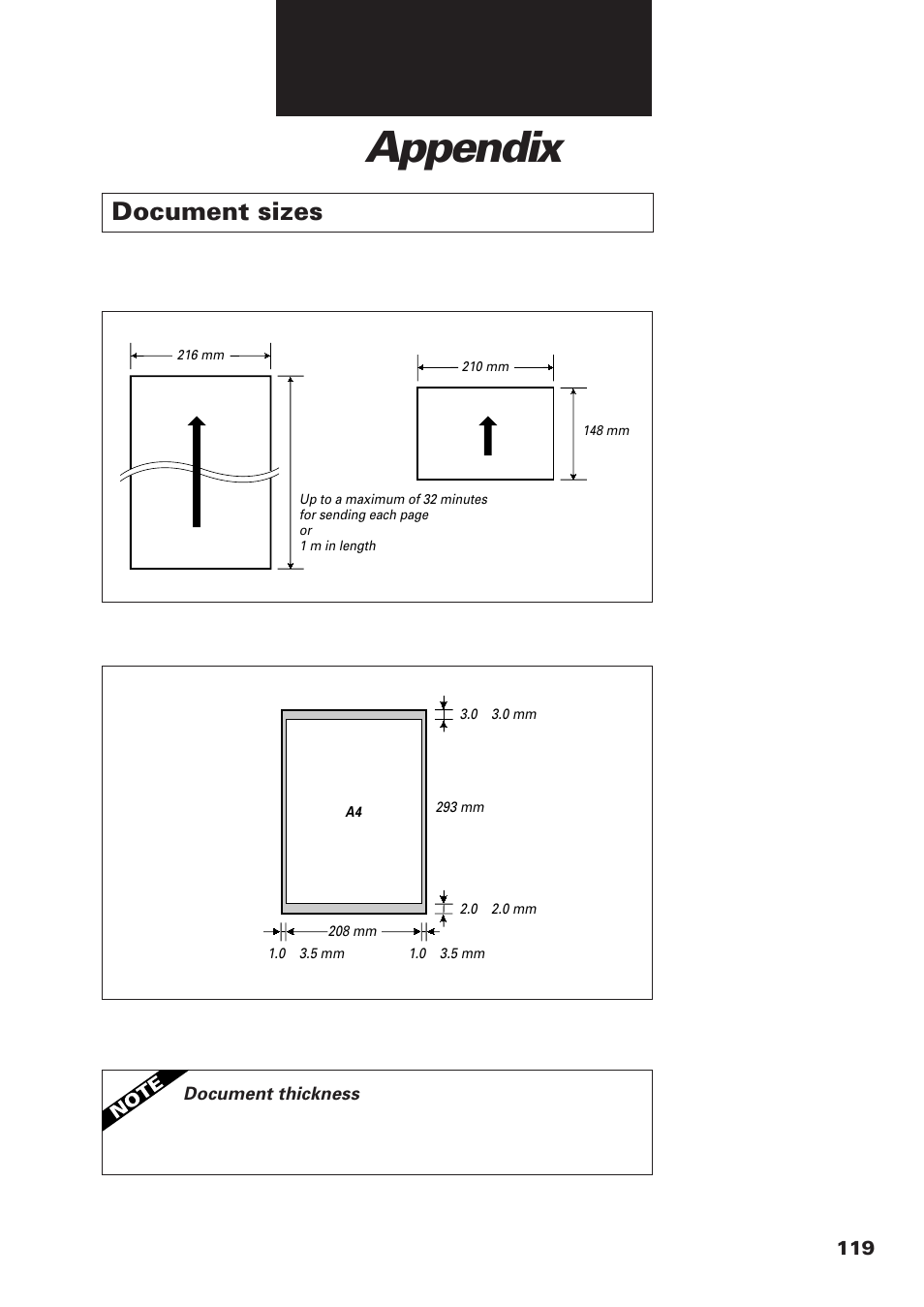 Appendix, Document sizes | Canon FAX-B155 User Manual | Page 131 / 141