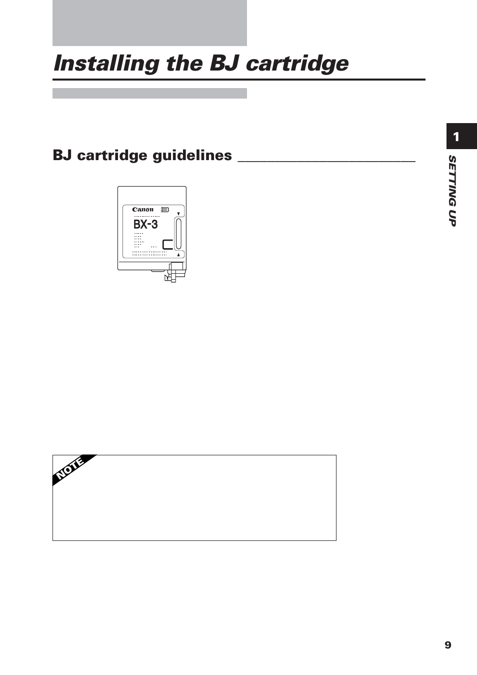 Installing the bj cartridge, Bj cartridge guidelines | Canon FAX-B155 User Manual | Page 21 / 141