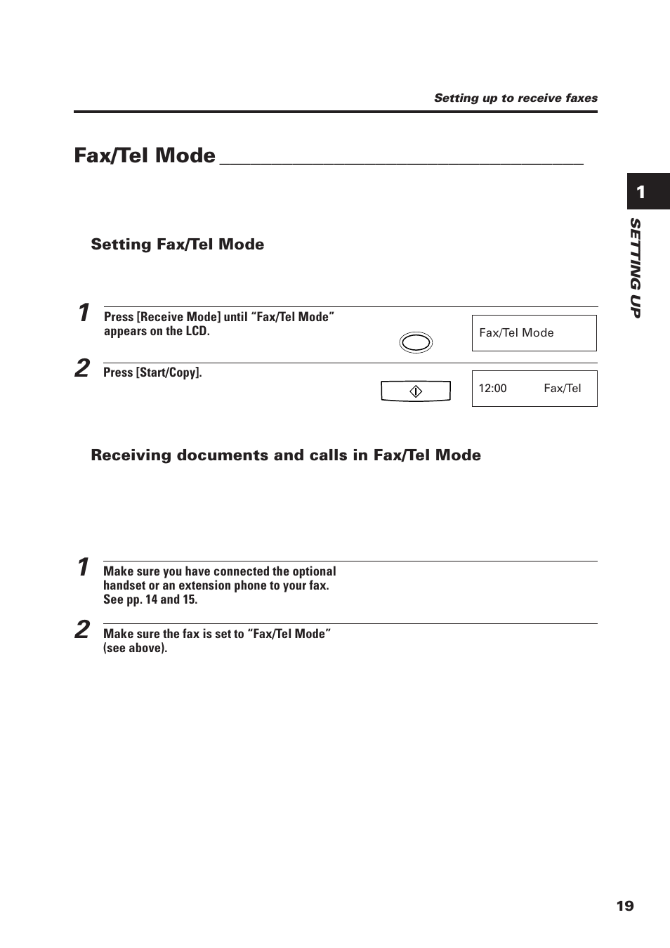 Fax/tel mode | Canon FAX-B155 User Manual | Page 31 / 141