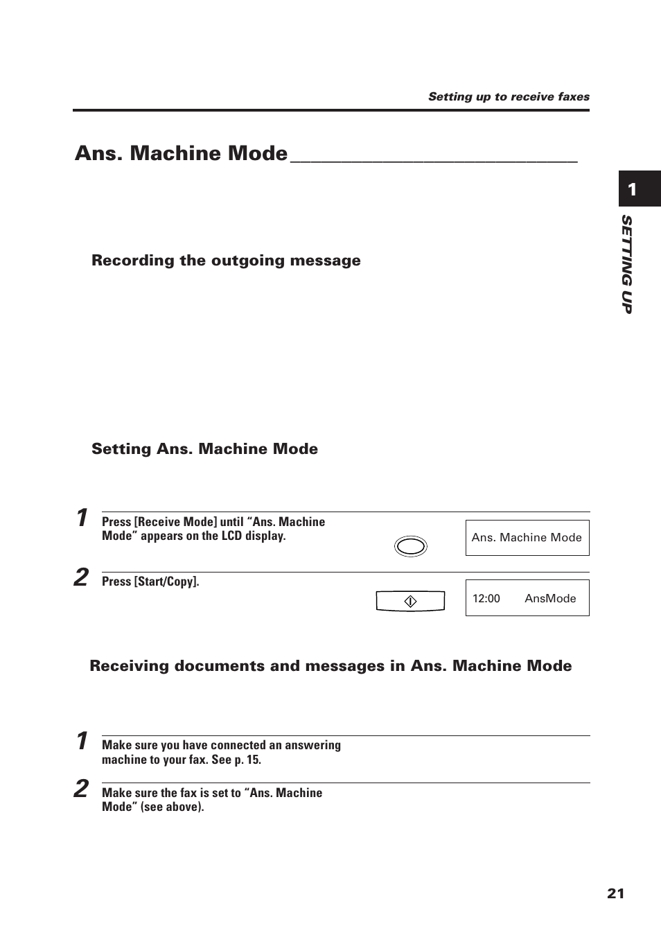 Ans. machine mode | Canon FAX-B155 User Manual | Page 33 / 141