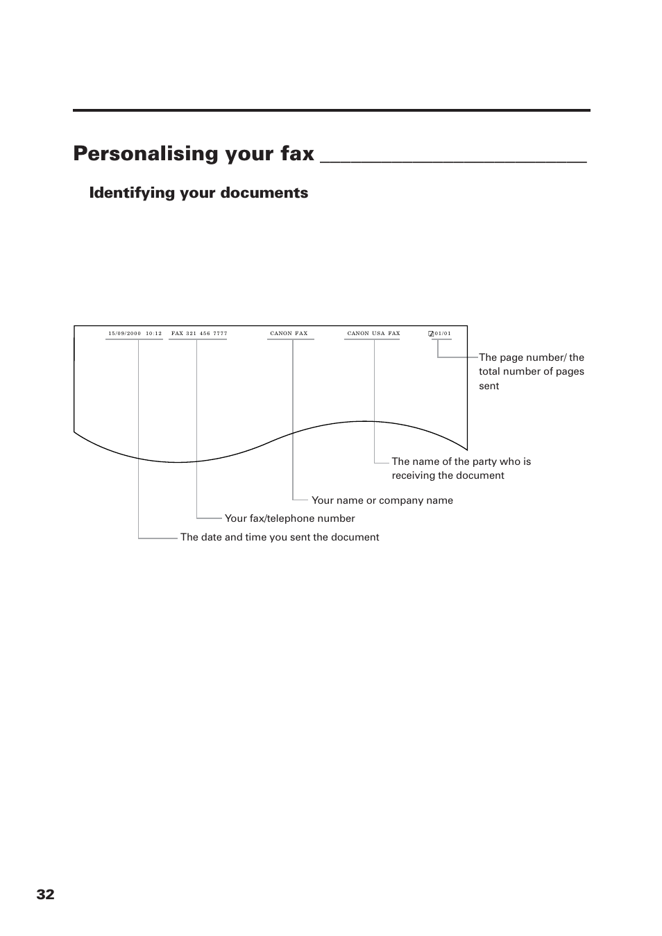 Personalising your fax, Identifying your documents, The slerexe company limited | Canon FAX-B155 User Manual | Page 44 / 141