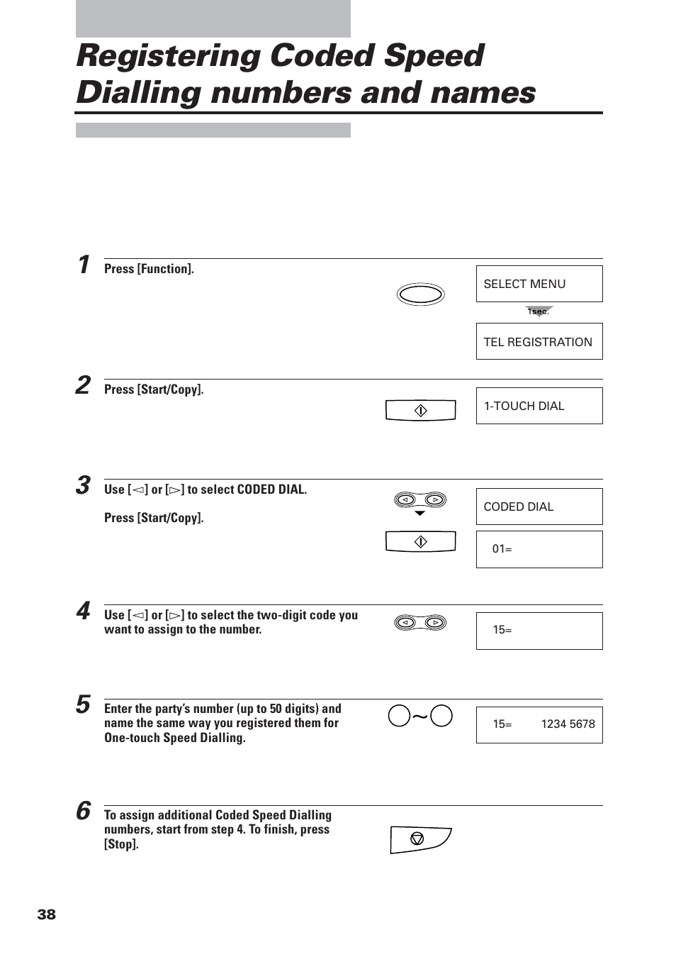 Registering coded speed dialling numbers and names | Canon FAX-B155 User Manual | Page 50 / 141