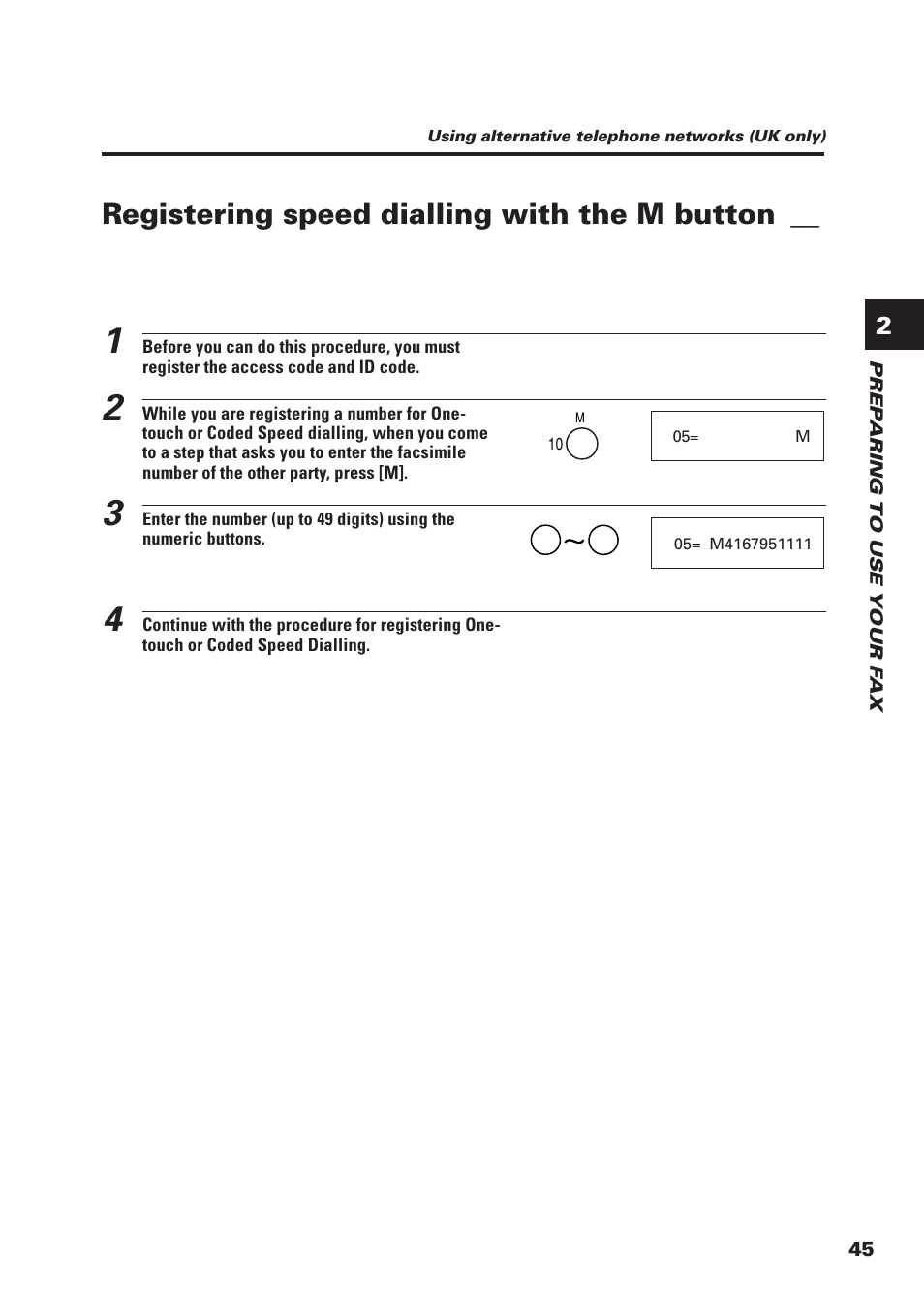 Registering speed dialling with the m button | Canon FAX-B155 User Manual | Page 57 / 141