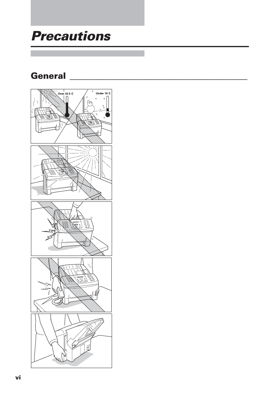 Precautions, General | Canon FAX-B155 User Manual | Page 6 / 141