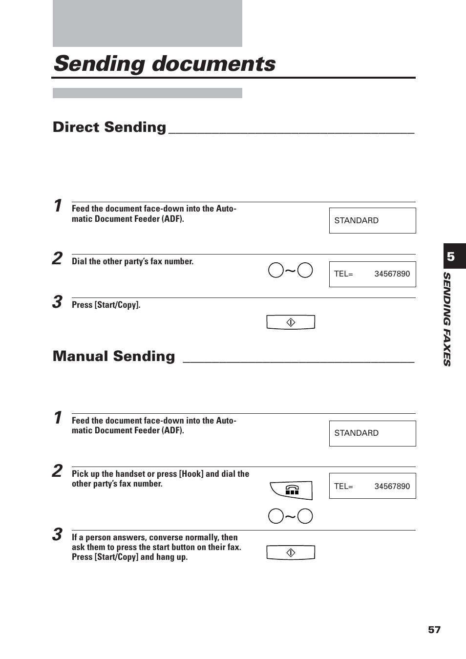Sending documents, Direct sending, Manual sending | Canon FAX-B155 User Manual | Page 69 / 141