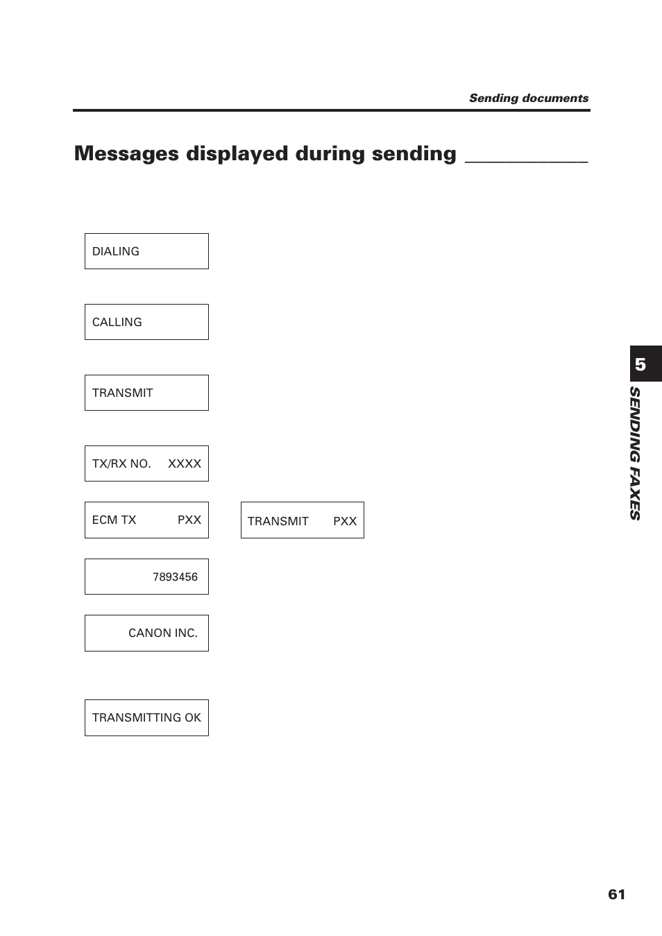 Messages displayed during sending | Canon FAX-B155 User Manual | Page 73 / 141