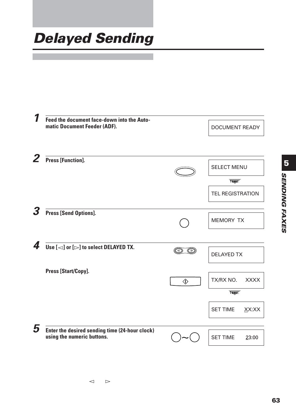 Delayed sending | Canon FAX-B155 User Manual | Page 75 / 141