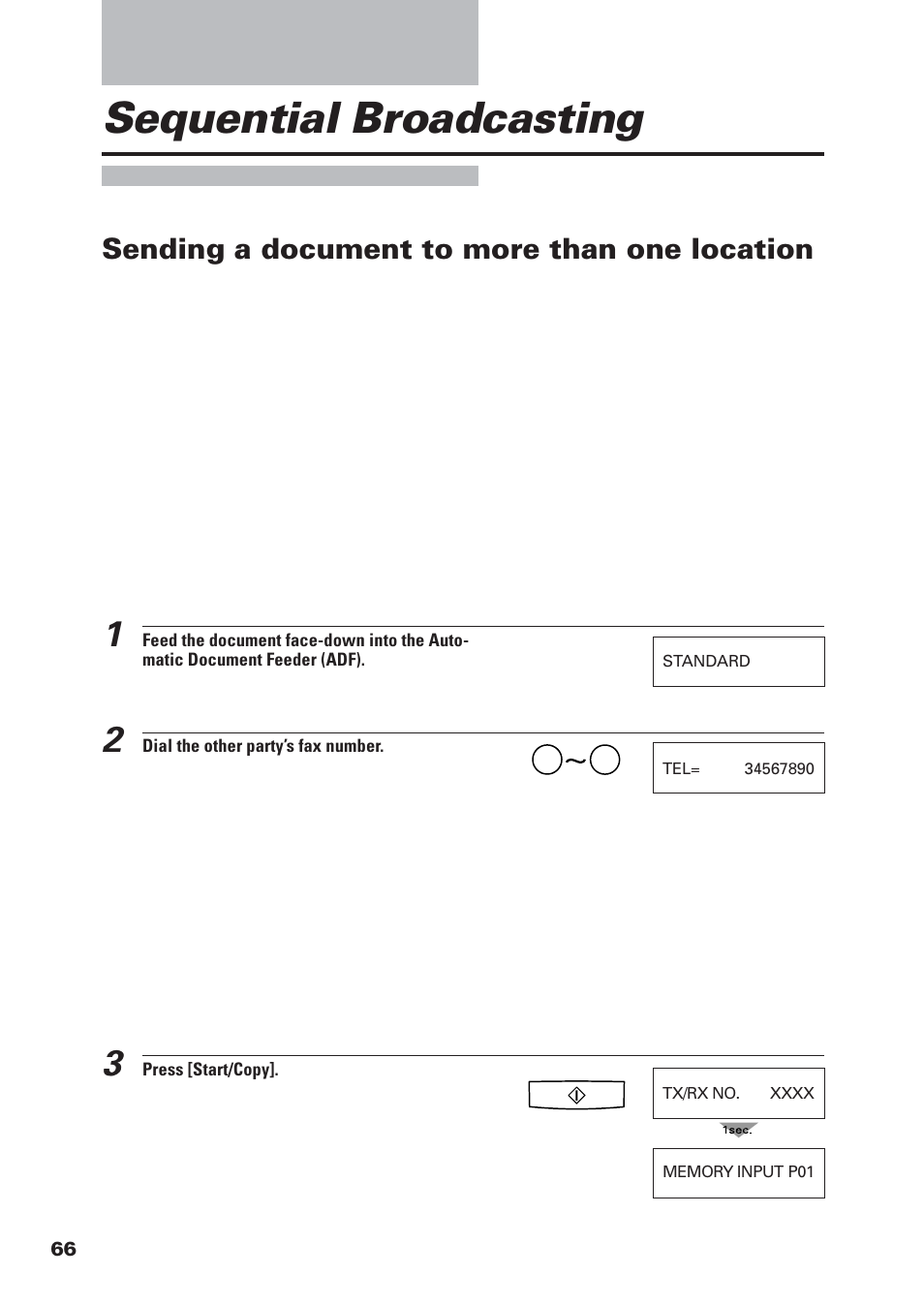 Sequential broadcasting, Sending a document to more than one location | Canon FAX-B155 User Manual | Page 78 / 141