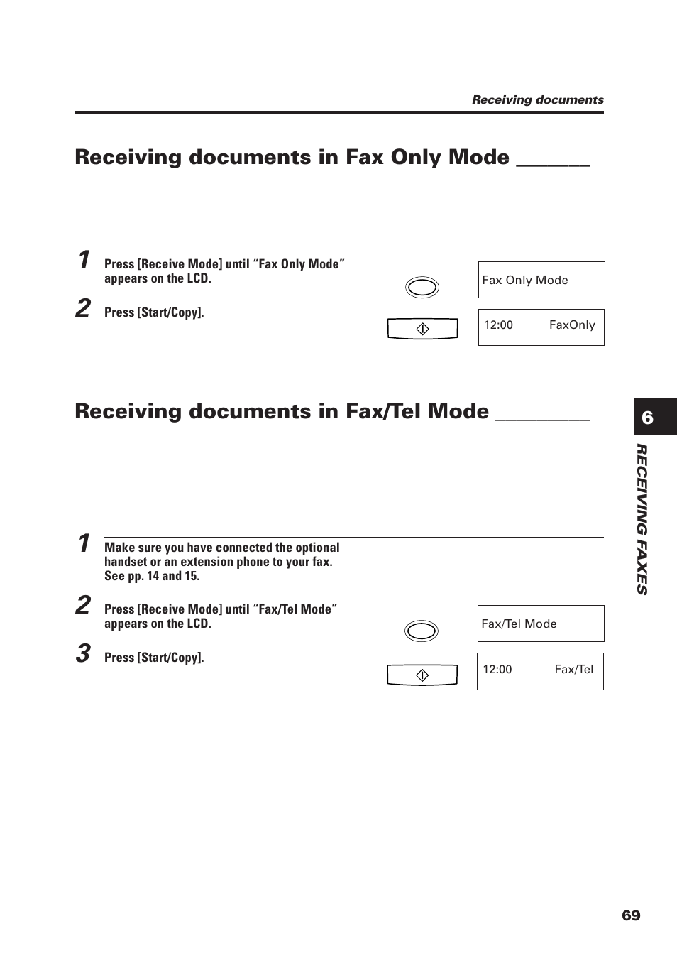Receiving documents in fax only mode, Receiving documents in fax/tel mode | Canon FAX-B155 User Manual | Page 81 / 141