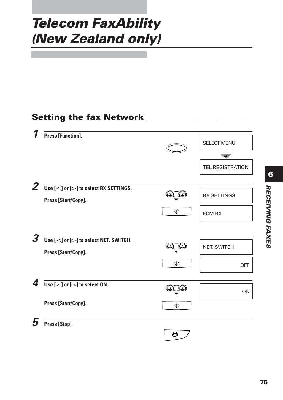 Telecom faxability (new zealand only), Setting the fax network | Canon FAX-B155 User Manual | Page 87 / 141