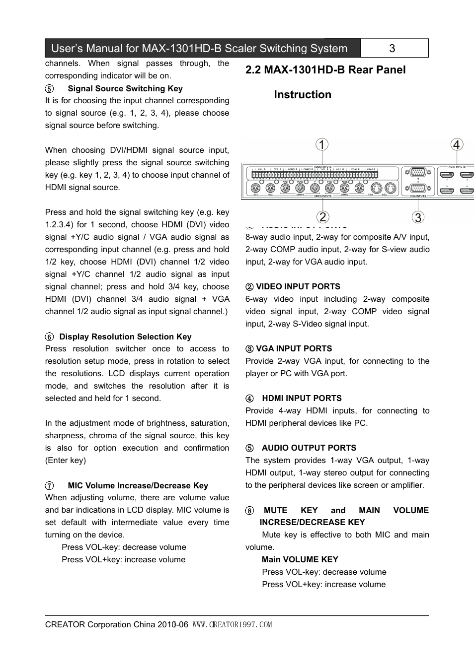 2max-1301hd-brearpanelinstruction | CREATOR MAX-1301HD-B User Manual | Page 8 / 26