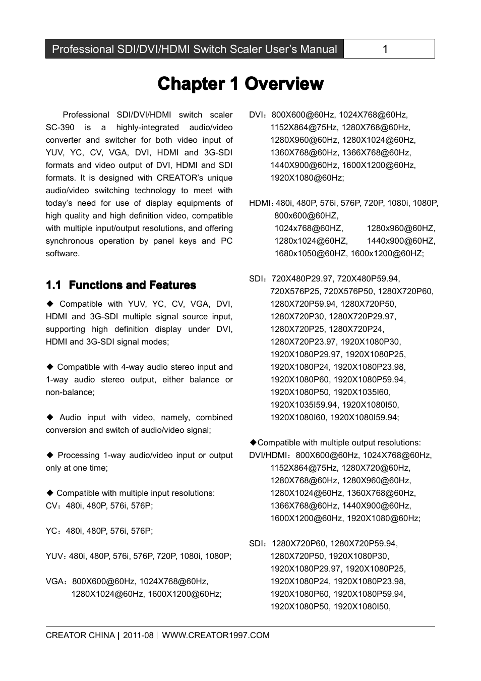 Chapter1overview, Functionsandfeatures, Chapter 1 overview | Functions and features, Chapter | CREATOR SC-390 User Manual | Page 8 / 30