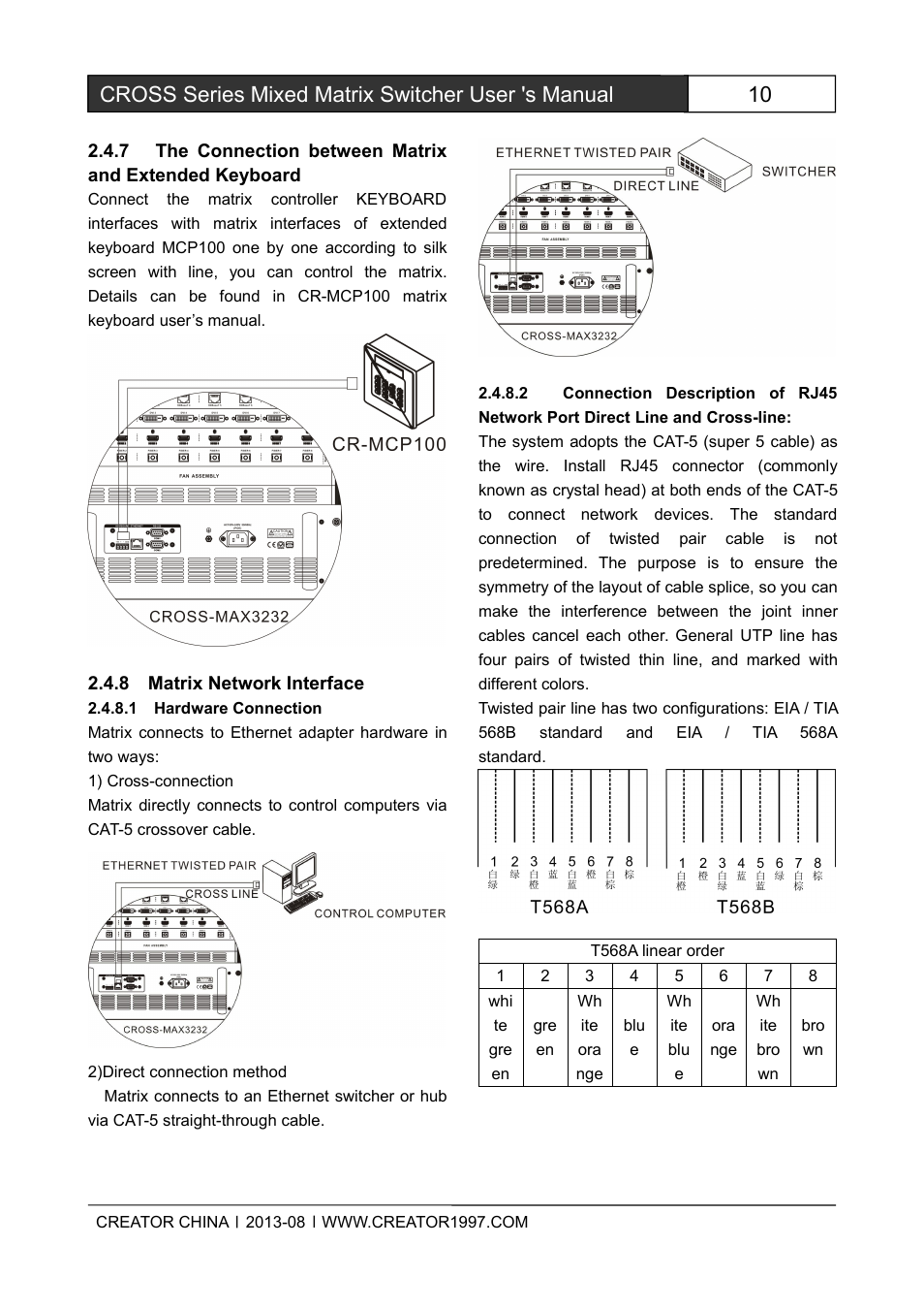 7theconnectionbetweenmatrixandextended, 8matrixnetworkinterface, 1hardwareconnection | 2connectiondescriptionofrj45networkpo | CREATOR CROSS Series User Manual | Page 16 / 51