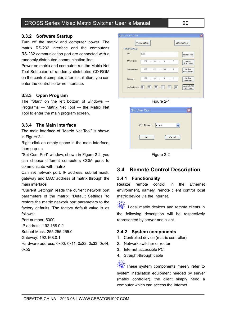 2softwarestartup, 3openprogram, 4themaininterface | 1functionality, 2systemcomponents, Cross series mixed matrix switcher user 's manual, 4 remote control description | CREATOR CROSS Series User Manual | Page 26 / 51