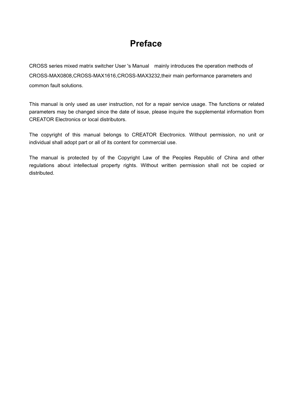 Preface | CREATOR CROSS Series User Manual | Page 4 / 51