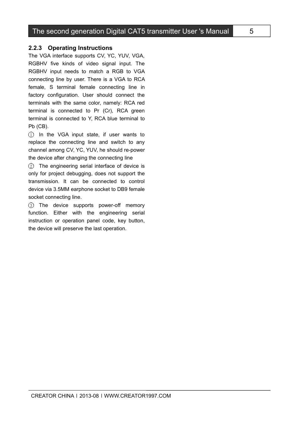3operatinginstructions | CREATOR CAT5 User Manual | Page 11 / 31