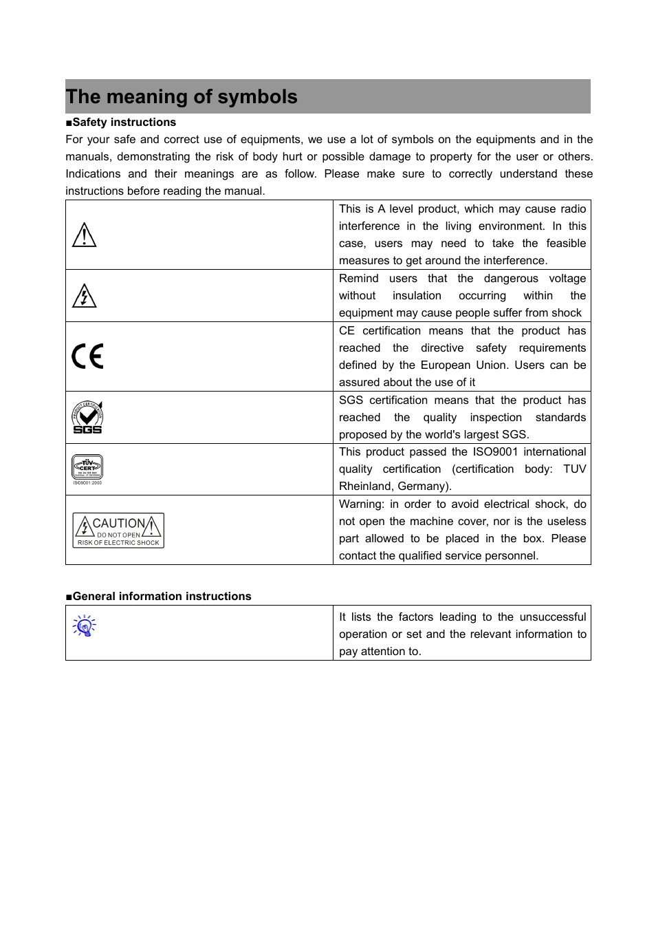 The meaning of symbols | CREATOR CAT5 User Manual | Page 2 / 31