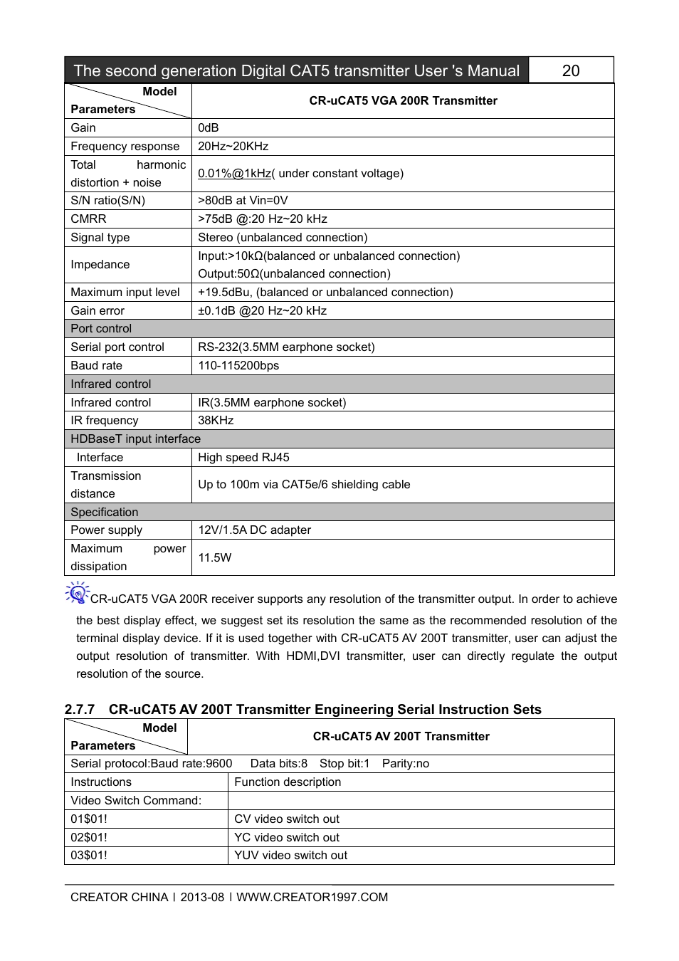 7cr-ucat5av200ttransmitterengineeringse | CREATOR CAT5 User Manual | Page 26 / 31