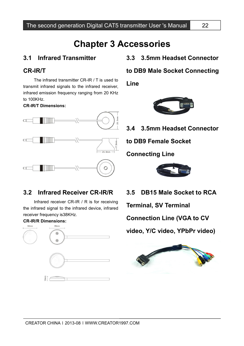 Chapter3accessories, 5db15malesockettorcaterminal,svterminal, Chapter 3 accessories | CREATOR CAT5 User Manual | Page 28 / 31