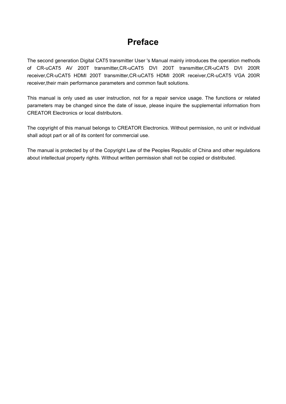 Preface | CREATOR CAT5 User Manual | Page 4 / 31
