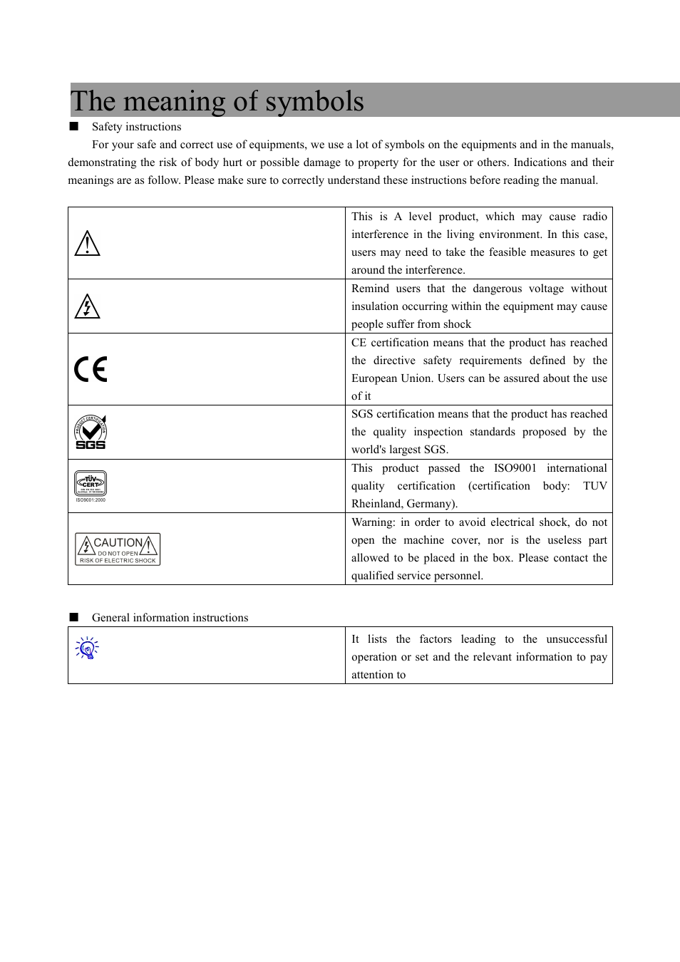 The meaning of symbols | CREATOR Pt-HDMI401S User Manual | Page 2 / 16