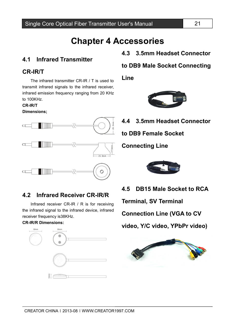 Chapter4accessories, 5db15malesockettorcaterminal,svterminal, Chapter 4 accessories | CREATOR Single Core Optical Fiber Transmitter User Manual | Page 26 / 27