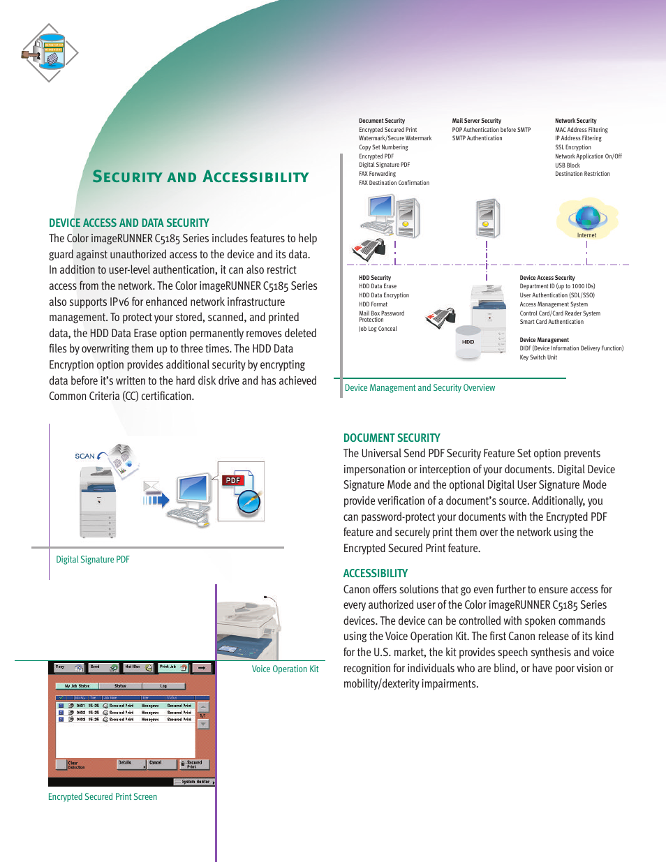 Security and accessibility | Canon C5185 User Manual | Page 14 / 16